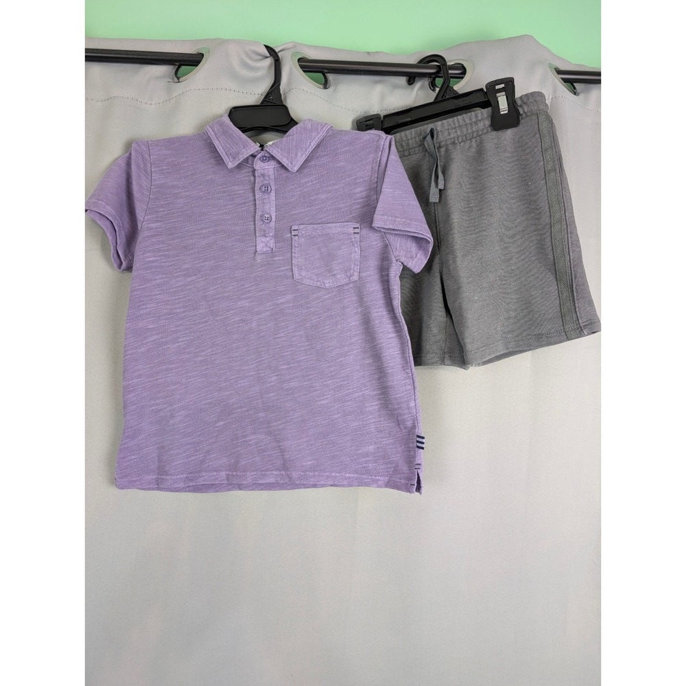 Splendid Polo Shirt and Shorts Set Kids Size 6 Purple Grey NEW 2-PC Outfit